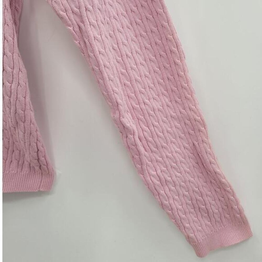 Karen Kane Golf Pink Cream Preppy Old Money Cable Knit Cardigan‎ Jacket Sweater - Picture 8 of 11